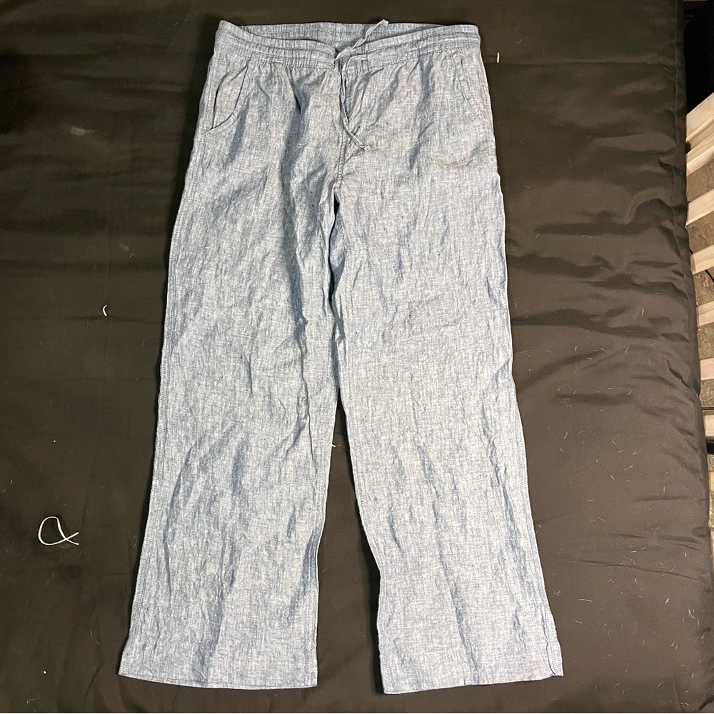LLBean Women's Premium Washable Linen Pull-On Pants Medium Tall Mariner Size 16
